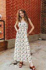 Robe midi Lucky & Blessed Crème Imprimé Cactus et Cowboy