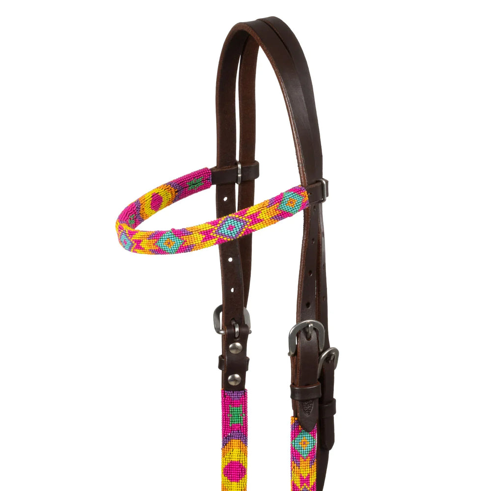 Pool's multicolor beaded oiled western bridle