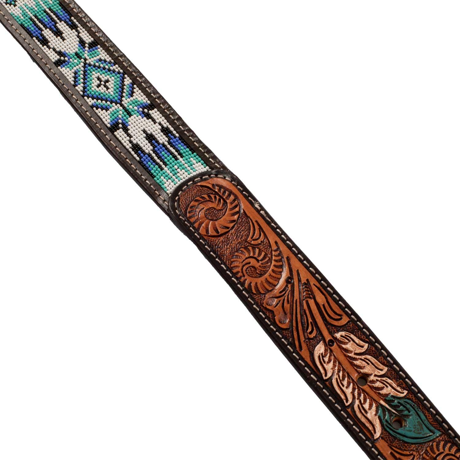 Pool's unisex western beaded belt with feather engraving