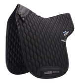 Black quilted saddle pad with 'Stabben' branding on a white background
