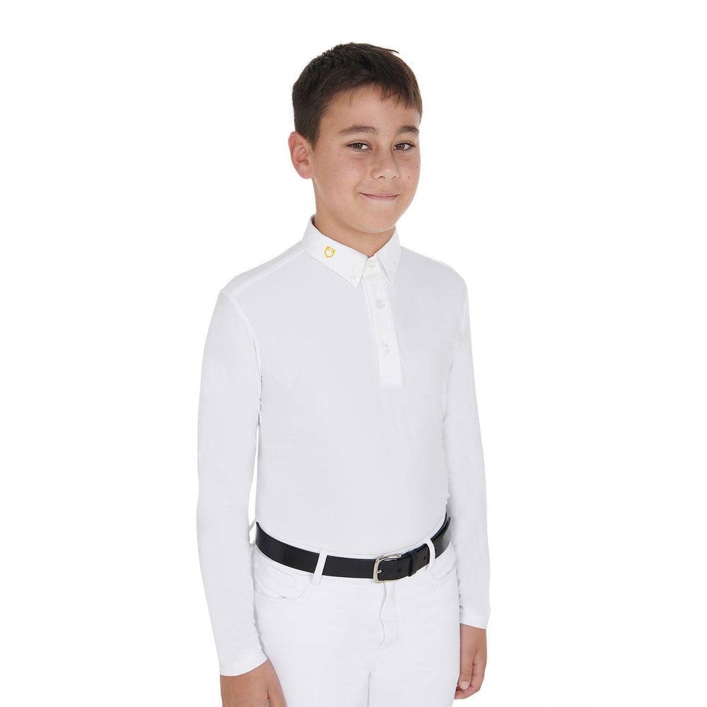 Equestro boys long sleeved polo shirt in technical fleece fabric - HorseworldEU