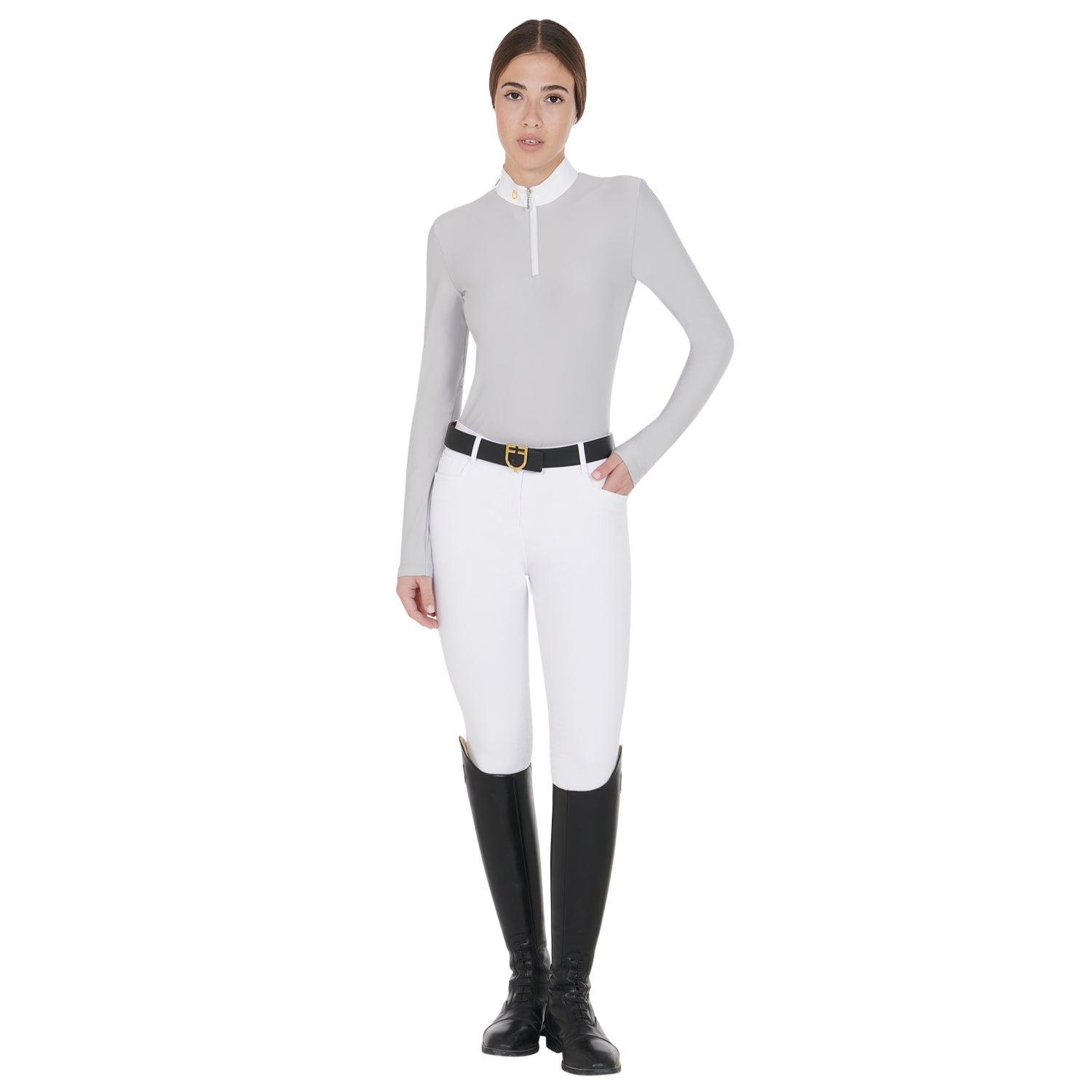 Equestro women's long sleeved polo shirt in technical fleece fabric - HorseworldEU