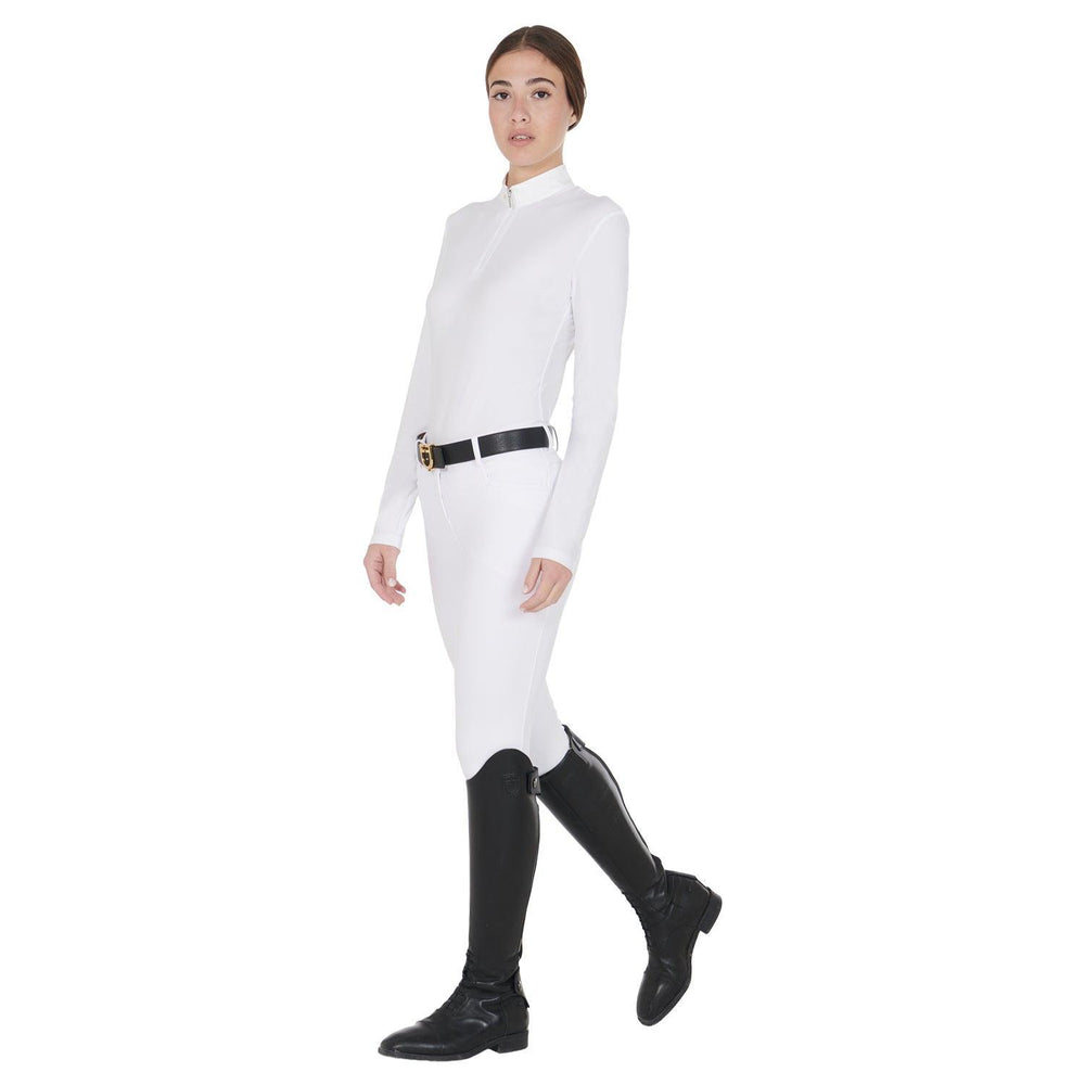 Equestro women's long sleeved polo shirt in technical fleece fabric - HorseworldEU